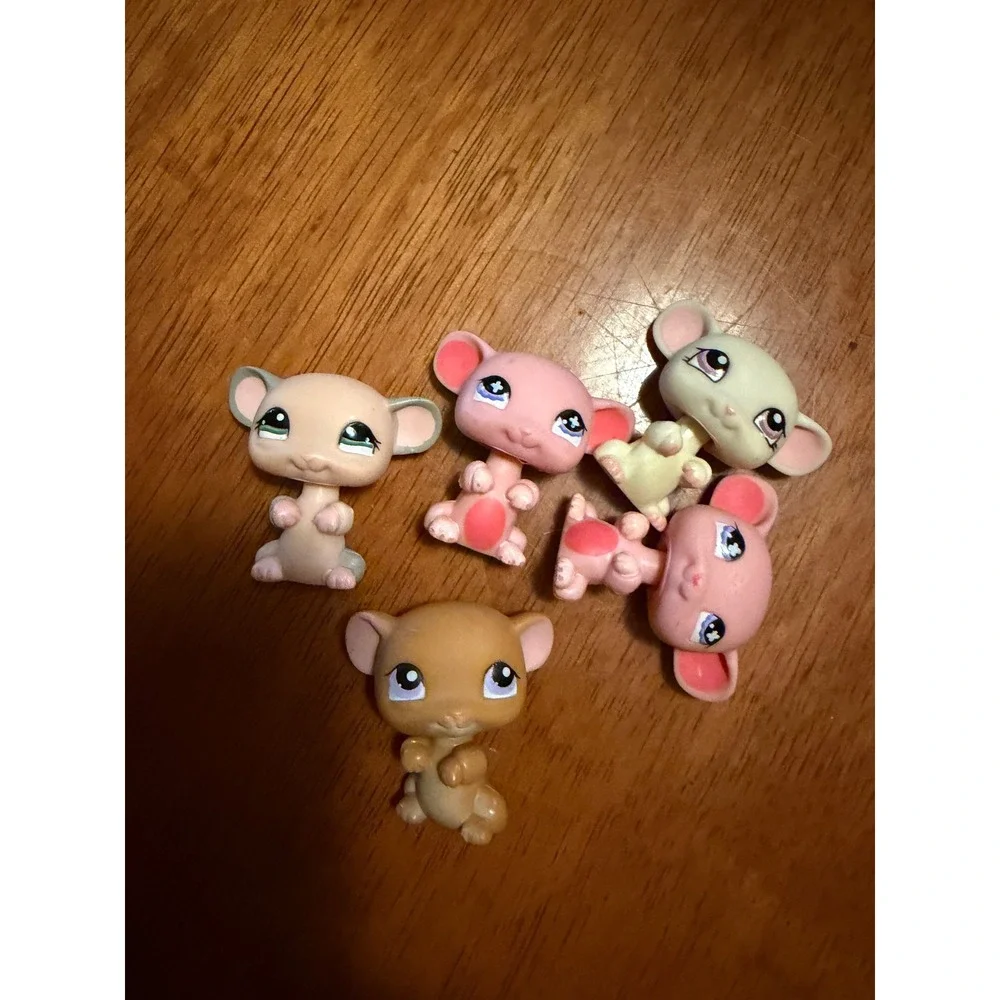 Littlest Pet Shop Mouse Lot of 5 Vintage Hasbro LPS Mice Pink Tan Cream Figures